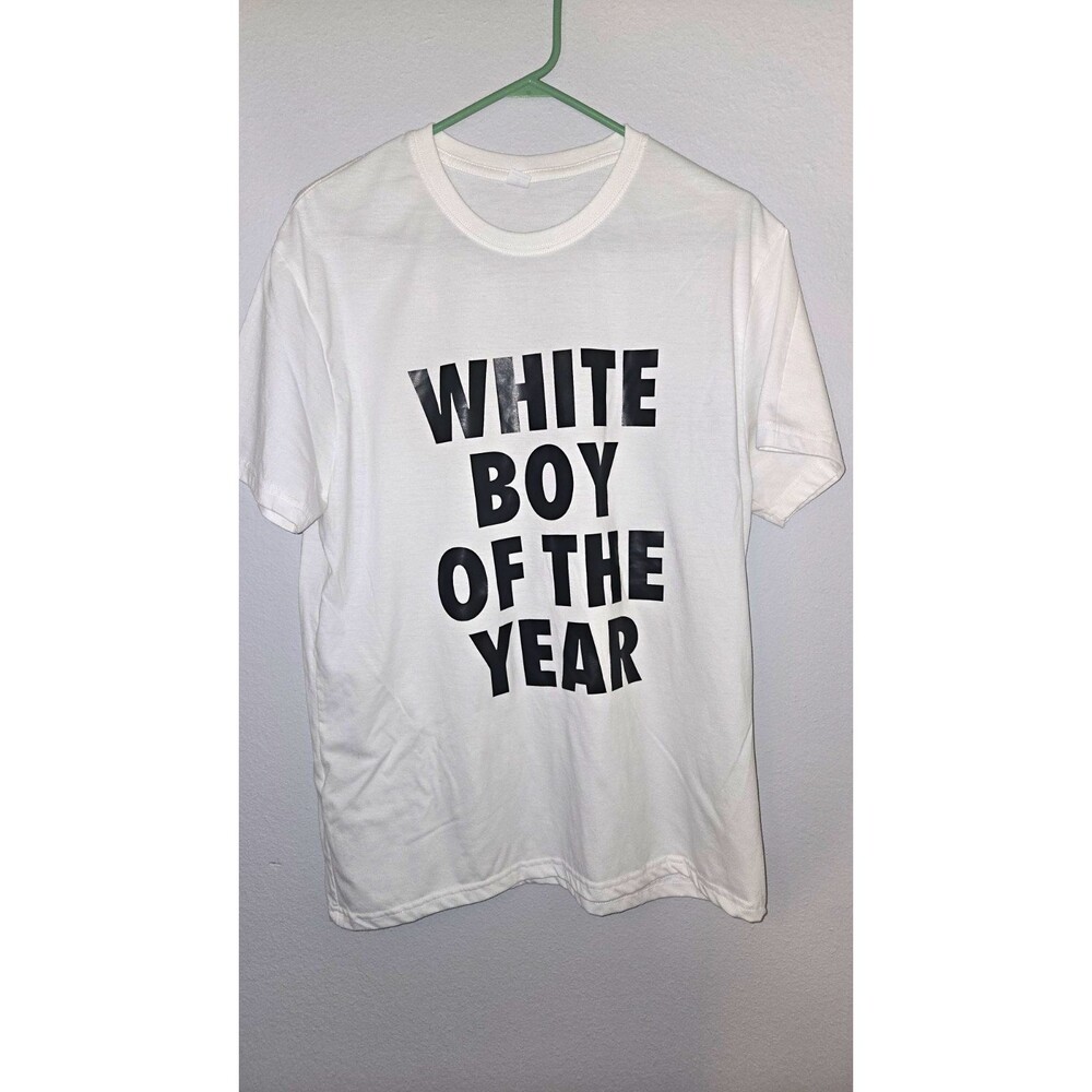 White "WHITE BOY OF THE YEAR" Graphic Cotton Jersey Crew Neck Tee Men's L